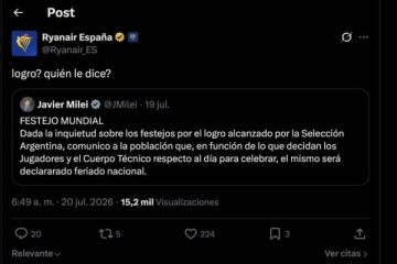 Foto de La Flybondi de Espa�a se burl� de Milei en redes: el presidente qued� domado por la low cost